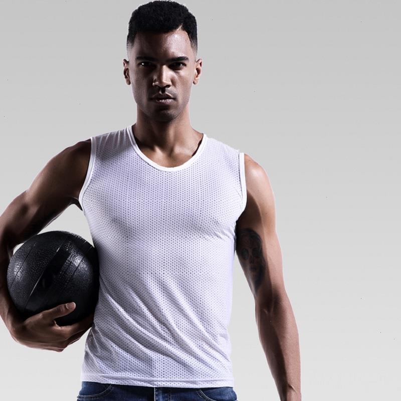 

White Tank Top Men Gym Black Mesh Ball Vest Sleeveless Bodybuilding Fitness Red Muscle Fit Shirt Sport Summer