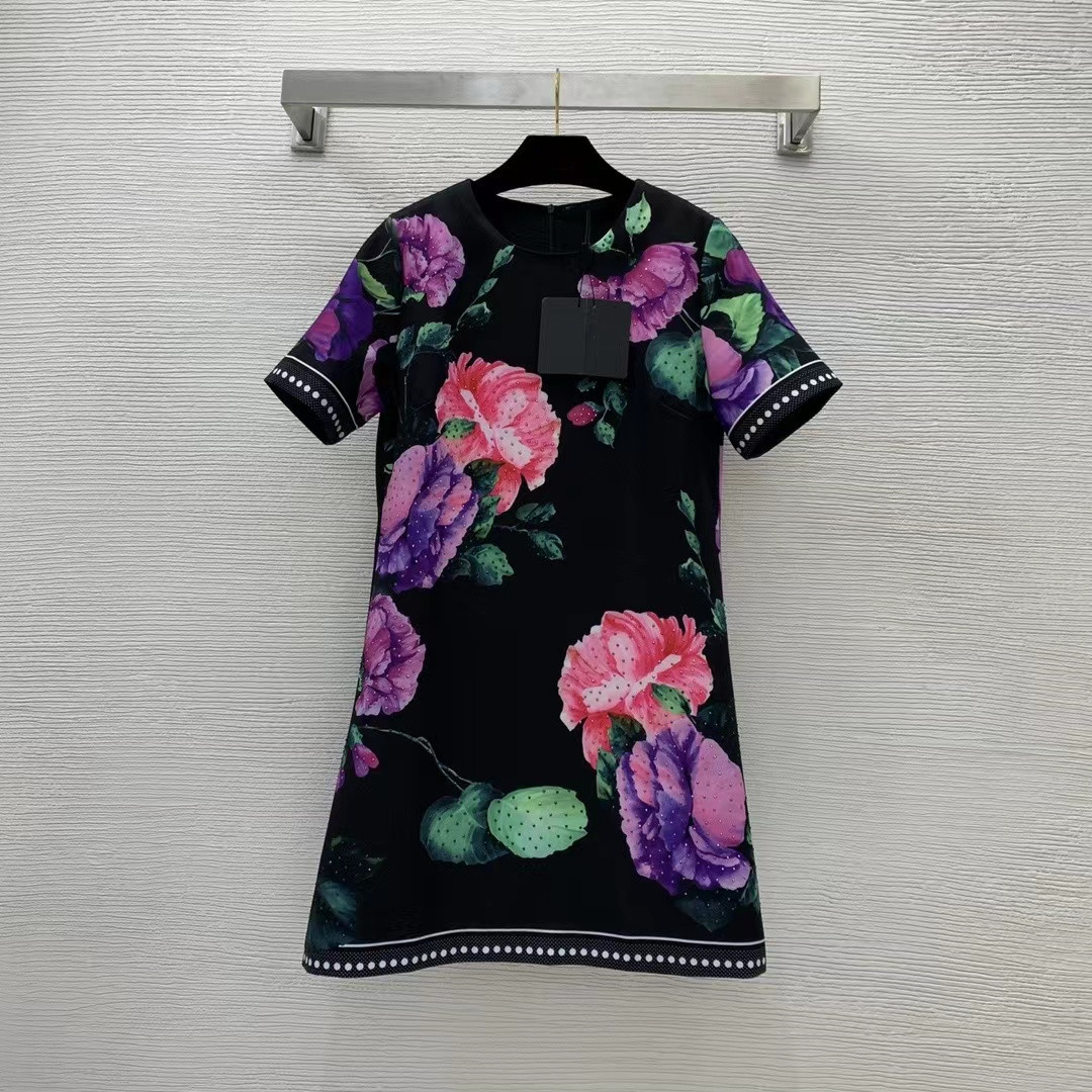 

Milan Runway dresses 2022 Autumn O Neck Short Sleeve take a holiday Women' Designer Dress Brand Same Style Dress 0714-15, Picture color