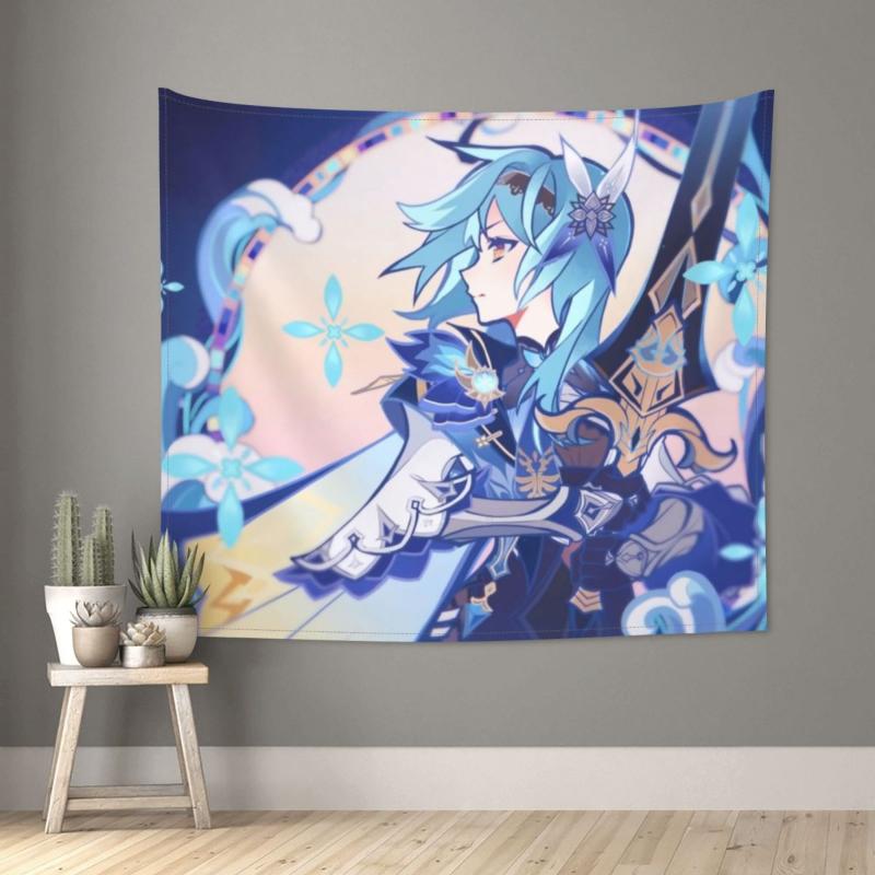 

Tapestries Eula Genshin Impact Tapestry Bohemian Polyester Wall Hanging Video Game Decor Table Cover Art Blanket