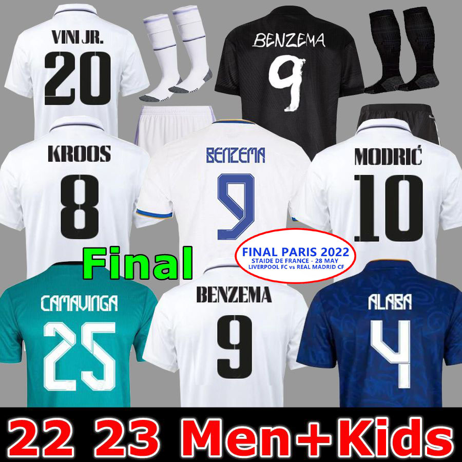 

2023 BENZEMA Finals soccer jerseys 21 22 23 football shirt Real Madrids CAMAVINGA ALABA MODRIC VALVERDE Fourth camiseta men kids 2021 2022 uniforms VINI JR CASEMIRO, 22 23 home aldult ucl