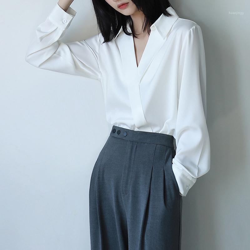 

Women' Blouses & Shirts 2022 Spring V-neck Loose White Womens Shirt Chiffon Office Female Blouse Long Sleeve Korean Fashion Clothing, Black