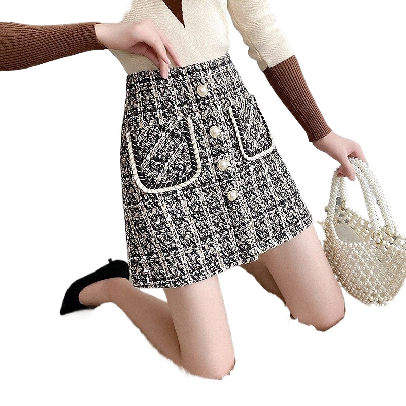 women's Fashion Short Skirts Homecoming Casual / Daily Plaid Pocket Black Khaki S M L p8cM#-image-761461141