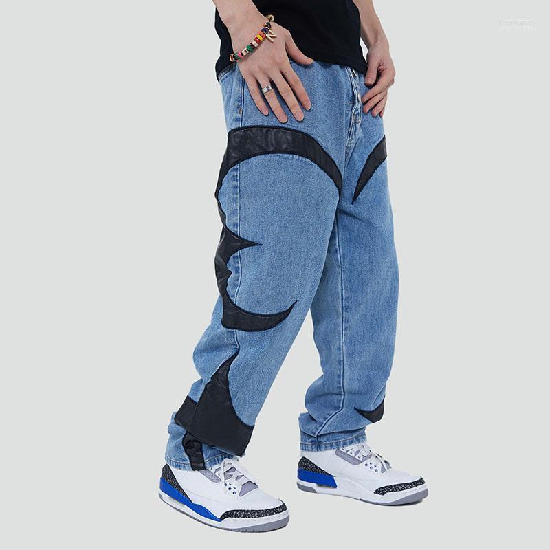 

Men' Jeans Harakuju Baggy Casual Streetwear Trousers Oversized Pu Patches Loose Denim Pants For Male Patchwork Hip HopMen' Bert22, Black