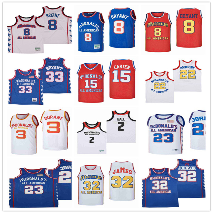 

Men Movie ALL AMERICAN MCDONALDS Basketball Jersey Vince Carter JOHNSON 32 LEBRON JAMES 23 LONZO BALL Carmelo Anthony Kevin 3 Durant 8 33 Mamba Stitched Size S-3XL, As pic
