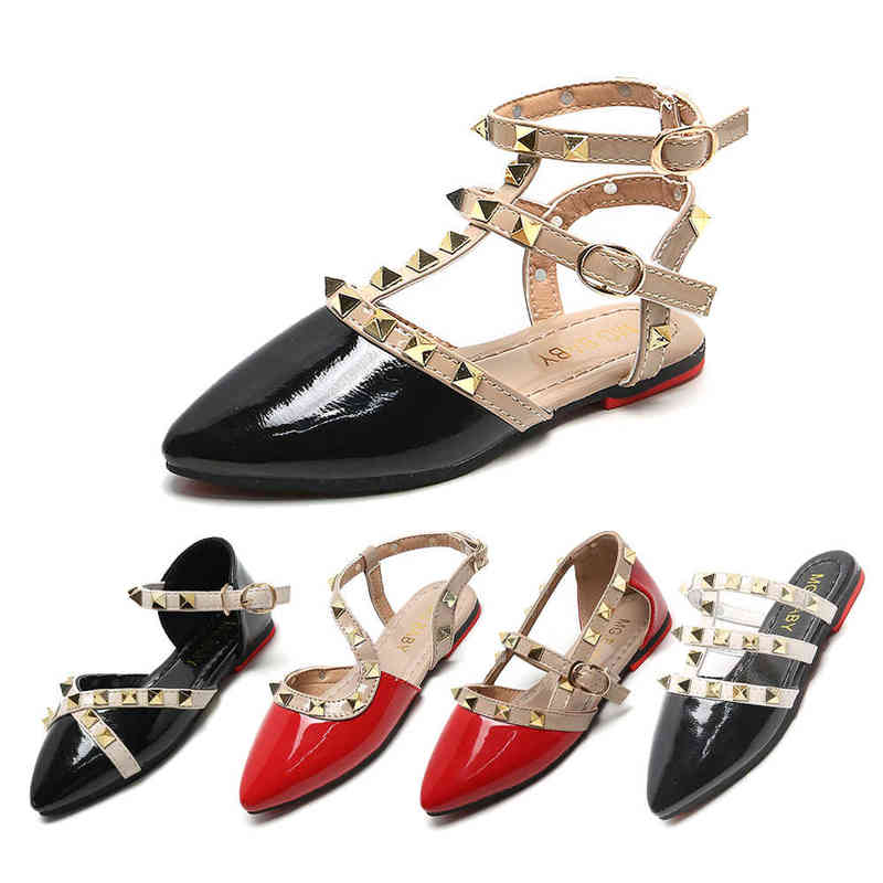 

Girls Sandals 2022 Summer Children Rivet Princess Shoes Soft Flat Bottom Breathable Waterproof Beach Shoes Kids Footwears G220418, Ep00216 beige