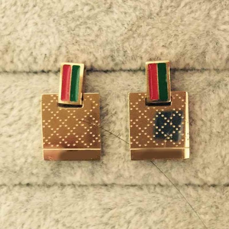 

Top Quality Luxury Brand Designer Women Fashion Square Couple Stud Stainless Steel Lover Gifts Engagement Earrings