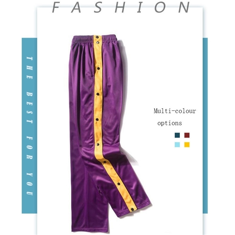 

Men's Pants Joggers Sweatpants for Men Basketball Training Trousers Side Button Casual Wide Leg Male Hip Hop Sweat Streetwear 220826, Purple and yellow
