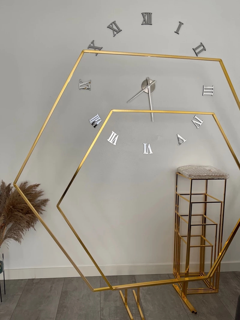 

6 pcs Shiny Gold Hexagonal Arch Outdoor Lawn Flower Plinth Iron Frame Wedding Party Background Props Billboard Balloons Backdrop B0701