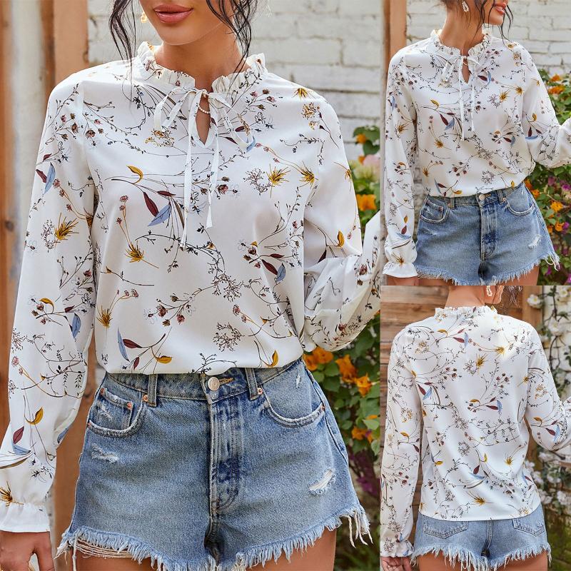 

Women's Blouses & Shirts Short Sleeves Top Long Tie-dye Embroidery Printed Bandage Shirt Sleeve Women Collar Womens AthleticWomen's, White