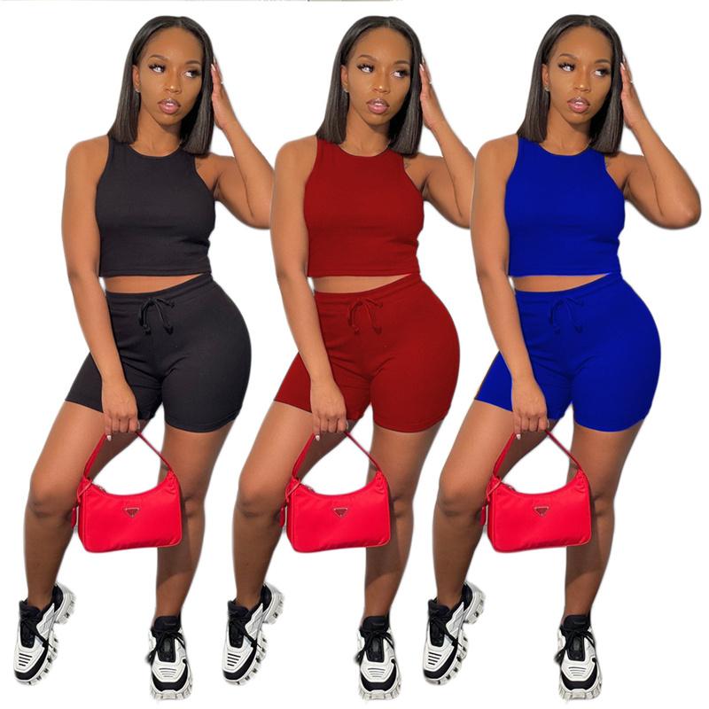 

Women' Tracksuits Simple Pure Color O Neck Sleeveless Crop Top And Short 2 Pieces Set Sexy Tight Club Party TracksuitsWomen, Black