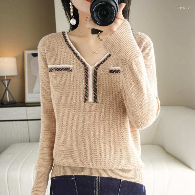 

Women' Sweaters Spring And Autumn Style V-neck Pure Wool Knitted Loose Long-sleeved Fashionable Cardigan WomenWomen' Kenn22, Black