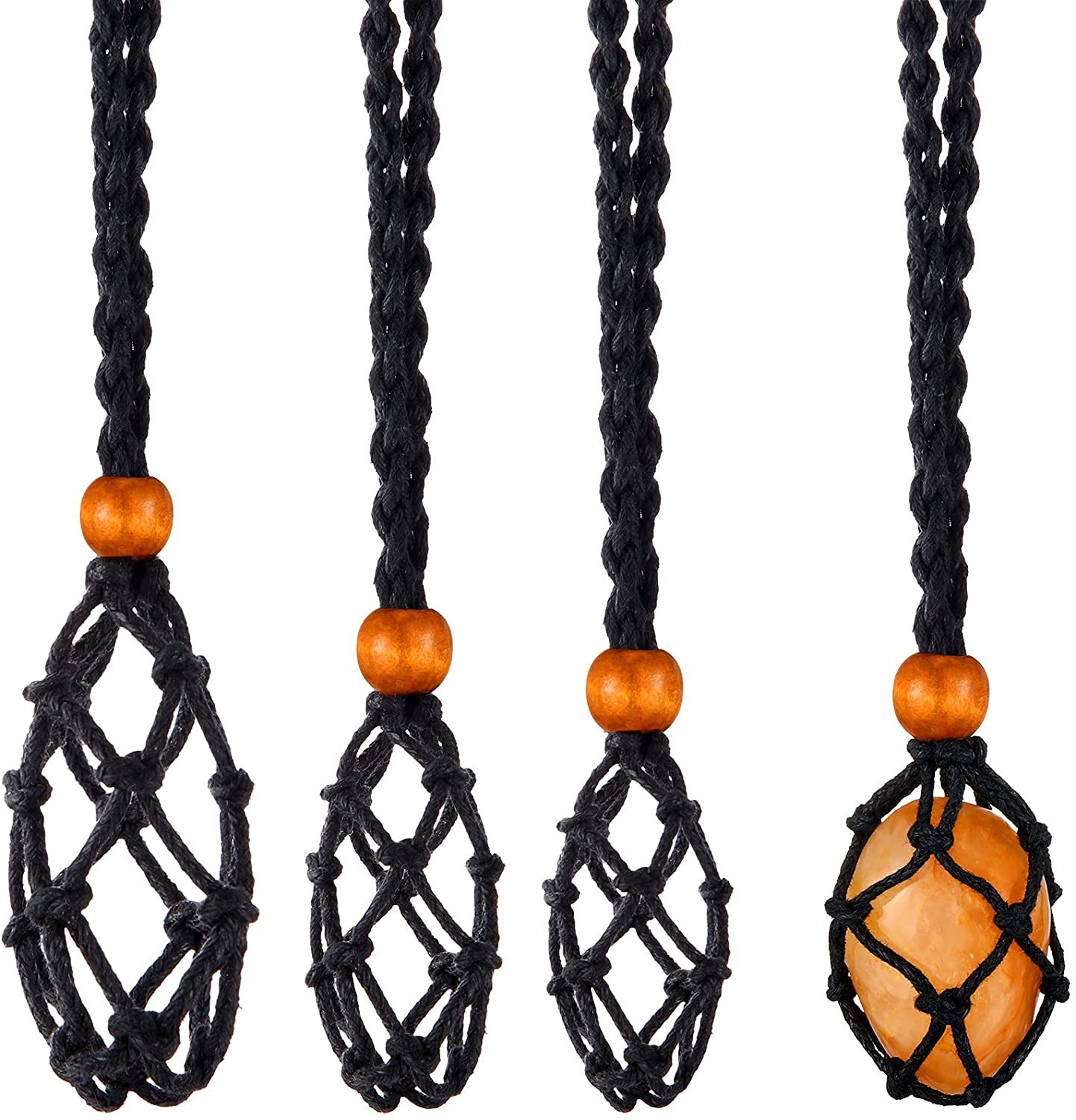 

Adjustable Necklace Cord Empty Stone Holder Wax Rope DIY Necklace Natural Quartz Crystal Chakra Healing Net Bag