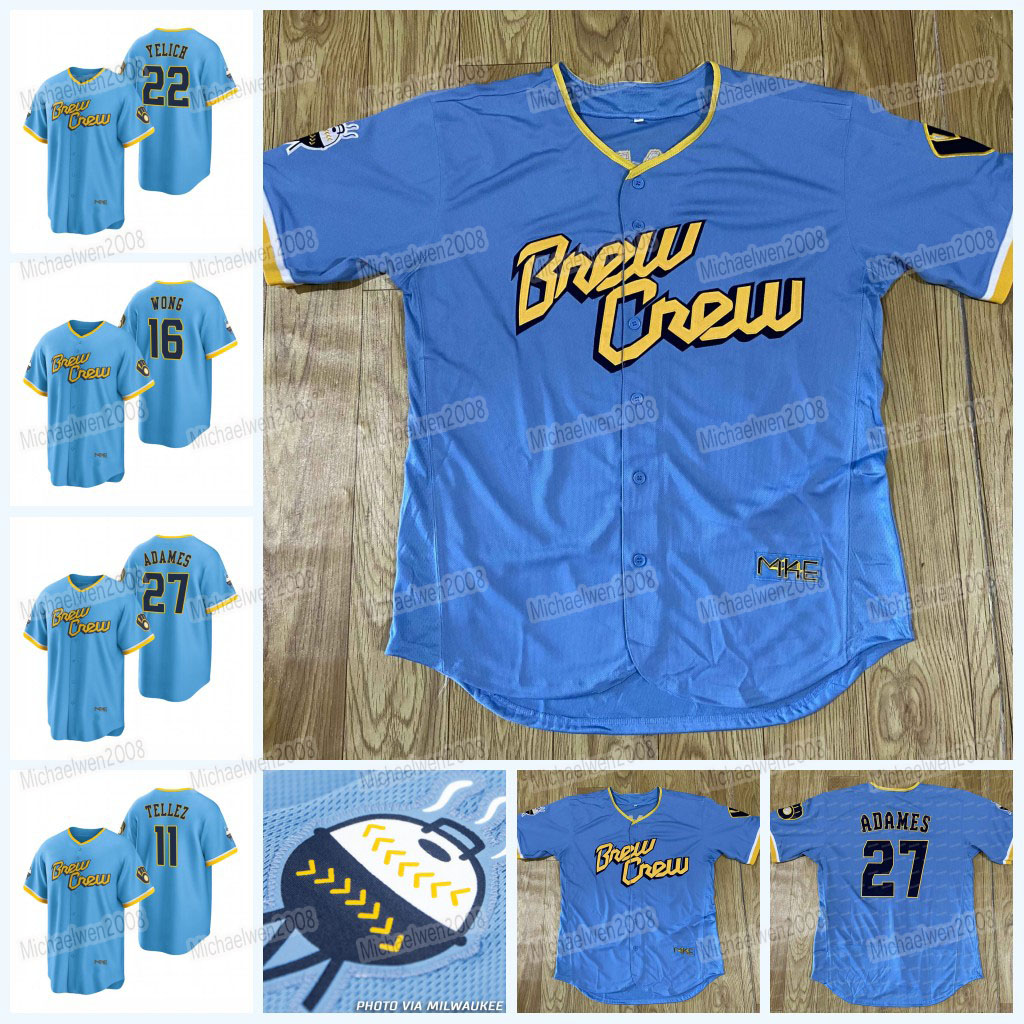 

Corbin Burnes 2022 City Connect Brewers Jersey All Star Christian Yelich Willy Adames Josh Hader Victor Caratini Luis Urias Rowdy Tellez Kolten Wong Lorenzo Cain, Women cool base