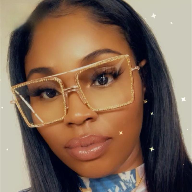 

Fashion Sunglasses Frames Vintage Square Women Diamond Ladies Gold Glasses Pearl Frame Clear Lens Retro Eyewear Optical FramesFashion