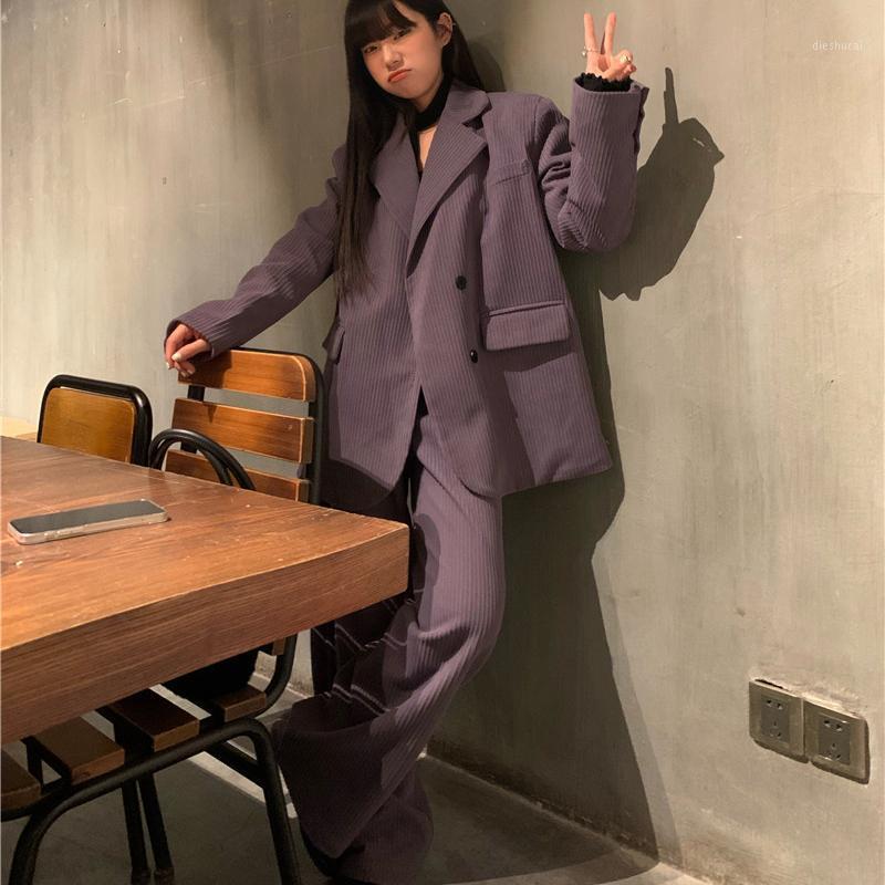 

Women' Two Piece Pants Spring Office Lady Blazer Sets Vintage Corduroy Set Women Long Suit Jacket Straight Suits 2 Outfits, Coat and pants