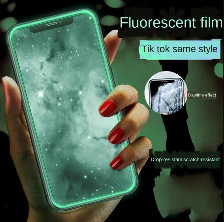 

2022 Luminous Fluorescent Tempered Glass Screen Protector Glow in The Dark For iPhone 14 13 12 mini 11 Pro Max X XS XR 8 7 Samsung S22 Plus A13 A23 A33 A53 A12 A22 A32 A52 A72