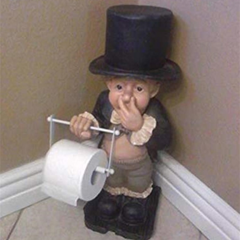 

Creative Spoof Paper Holder Statue Cute Funny Decorative Resin Butler Shape Tissue Stand Rack Sculpture for Toilet Decoration 220628