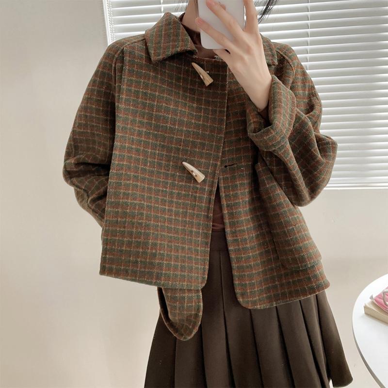 

Women' Wool & Blends Asian -m Womens Coats Winter Female Jackets Double-sided Cashmere Plaid Ladies Outerwear Top Clothes Hc200Women, Black