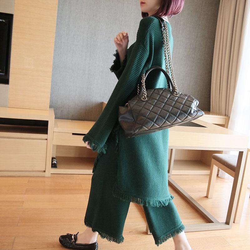 

Women's Two Piece Pants Sweater Sets 2022 Autumn Winter Outfit Korean Suit Knitted Vintage Knit Pullover Set Loose 2Pcs 4513Women's Women'sW