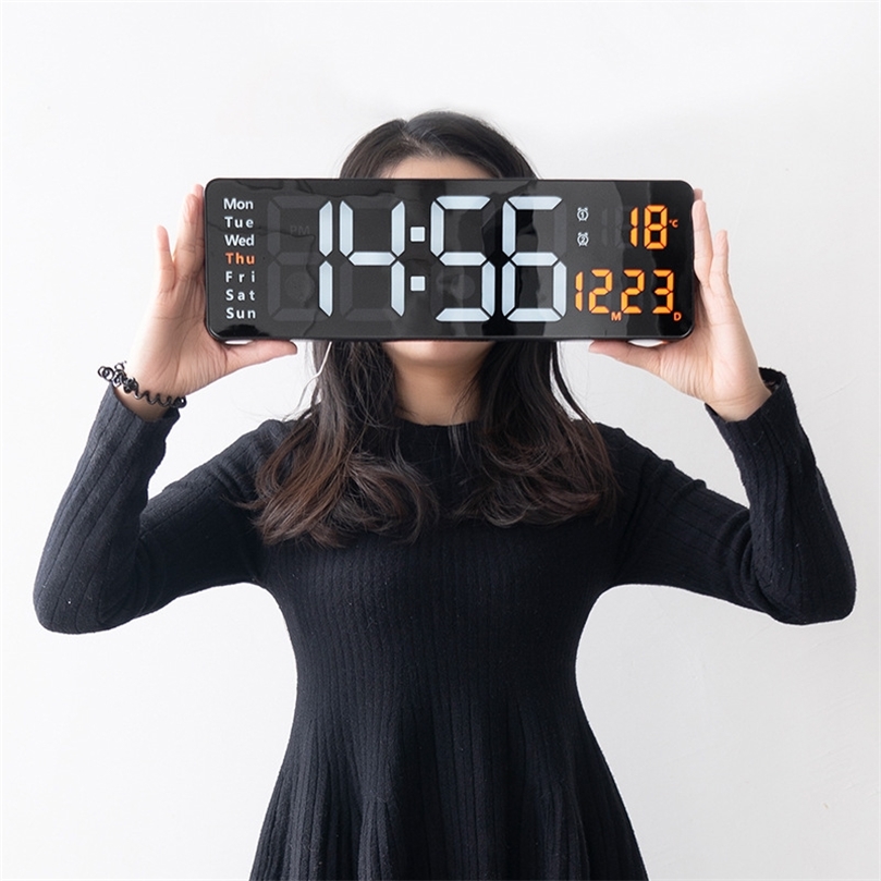

Large Electronic Wall Clock Remote Control Temp Date Power Off Memory Table Clock Wallmounted Dual Alarms Digital LED Clocks 220727