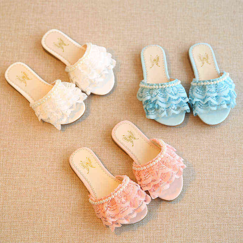 

Girls Lace Floral Slippers Bowknot Mesh Soft Sole Outdoor Slides Kids Stylish Princess Shoe Summer Toddlers Fancy Pretty Sandals G220415, Pink