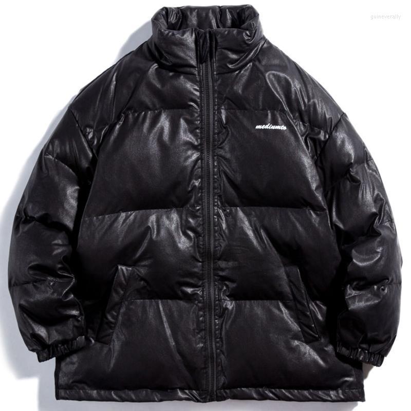 

Men' Down & Parkas LACIBLE Harajuku Streetwear Winter Padded Jacket Men Coat Zipper PU Leather Patchwork Corduroy Cotton Outwear Man Guin22, Black