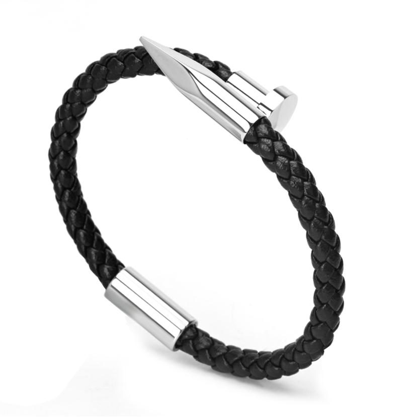 

Mcllroy Bracelets Men brackelts Bangles Pulseiras 6mm Weave Genuine leather Nail bracelet Charm love cuff bracelet masculina2543