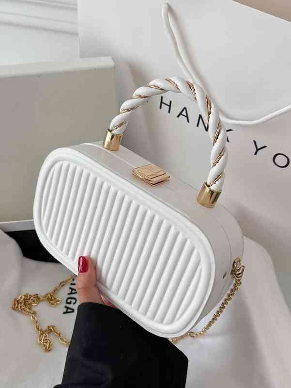 

Designer Bag Brand Fashion Dinner Luxury Shoulder Handbag Embossed Detail Metal Lock Chain Box Superior Quality Genuine Shopping Wallet, White