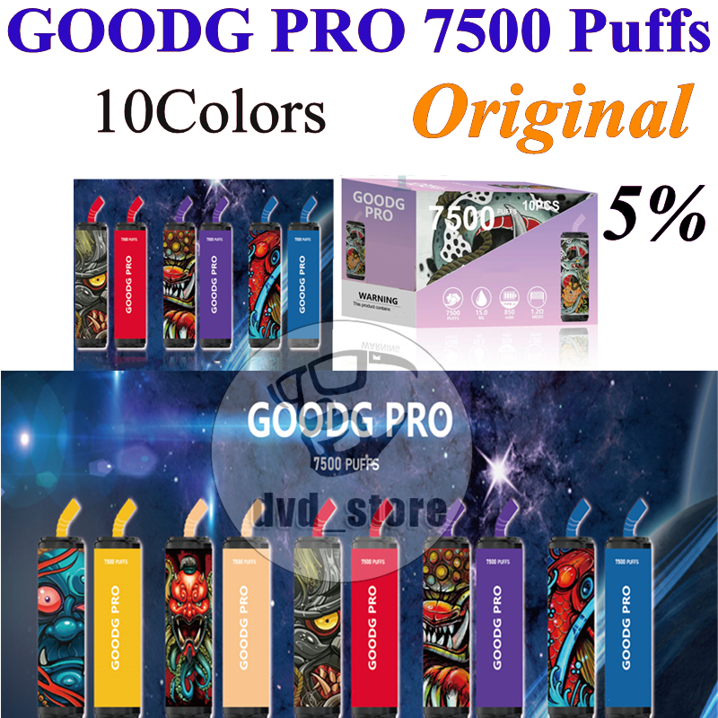 

Original GOODG PRO 7500 Puffs Cigarettes Disposable Vapes ecigs Device 5% 15ML Pre-Filled Pods 10Colors 850MAh Battery Rechargeable Pen Pod Mesh Coil OEM Puff 7k