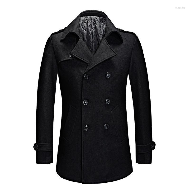 

Men's Wool & Blends Fashion Pea Coat Men 2022 Spring Autumn Winter Double Breasted Casual Long Woolen Coats Mens Overcoat Male Peacoat Nell2, Black coat
