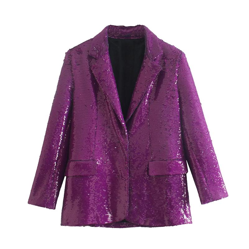 

Women's Suits & Blazers Spring Jackets For Women 2022 Solid Sequins Blazer No Buckle Female Jacket Casual High Street Oversize Women's C, Purple