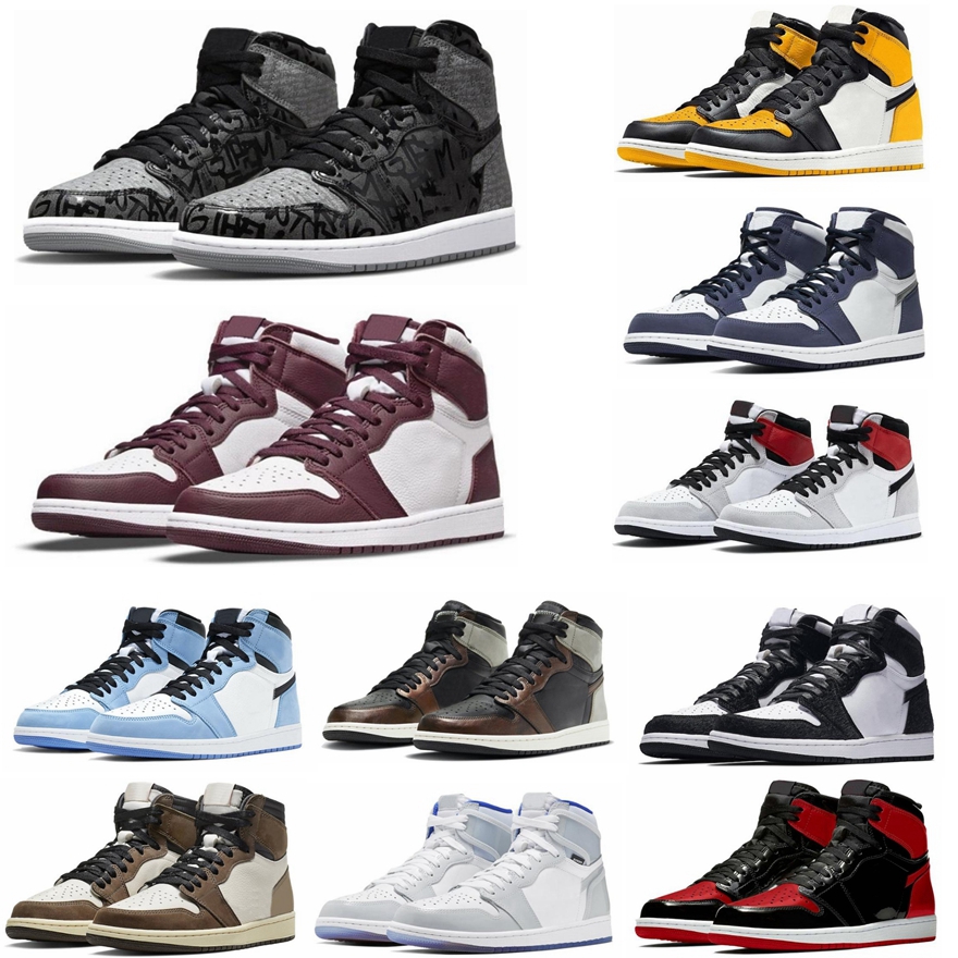 

Bordeaux Jumpman 1 OG Men Basketball shoes 1s University Blue High Dark Mocha Twist Light Smoke Grey Chicago UNC Bred toe women Designer sneakers, With tag