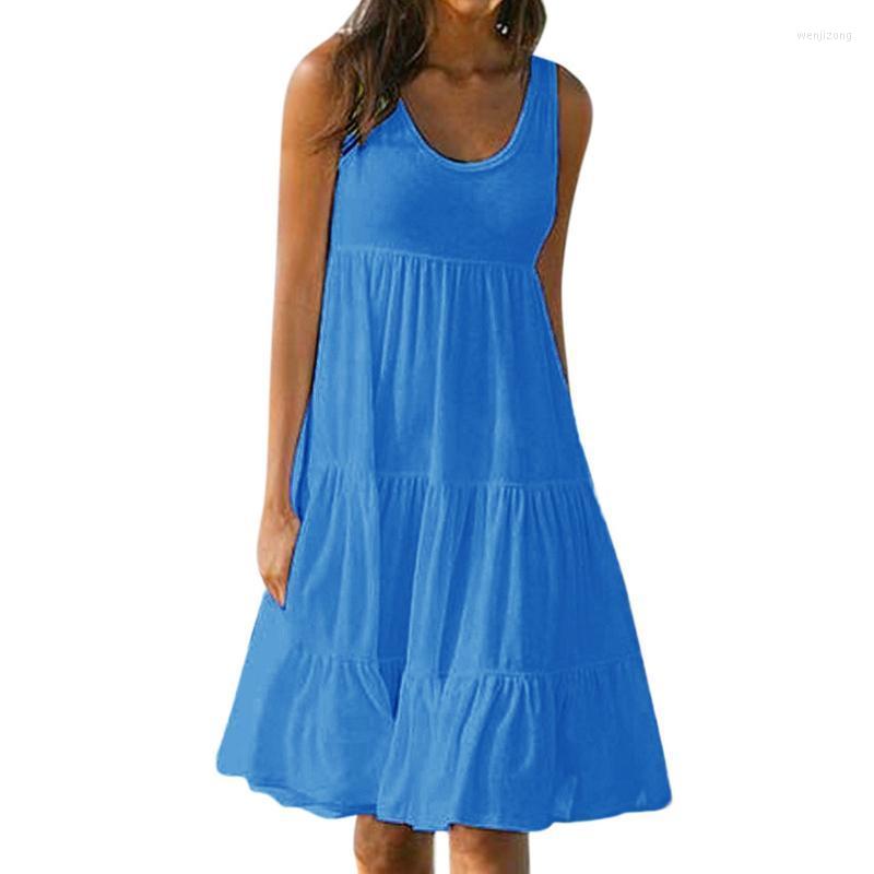 

Casual Dresses Pleated Dress Women Summer Holiday Olid Sleeveless Party Beach Sundress Vestidos Cortos For Dames Kleding, Black