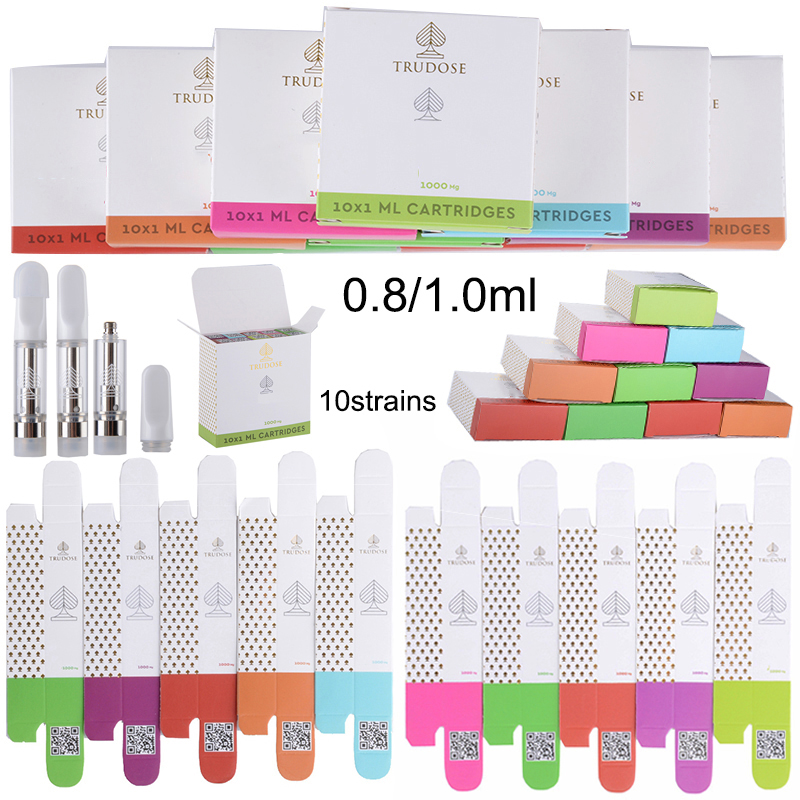 

Trudose 0.8ml 1.0ml Atomizers Vapes Cartridge Packaging Empty Thick Oil Glass Tanks Vaporizers 510 Thread