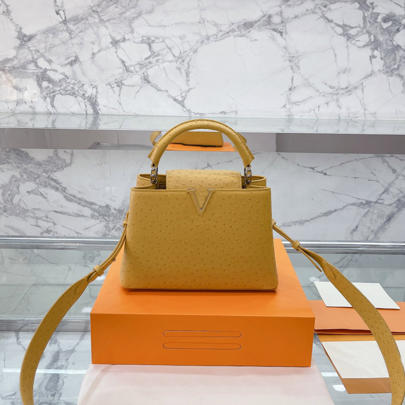 

Plain Capucines Handbag Tote Bag Crossbody Bags Ostrich Pattern Removable Wide Belt Genuine Leather Cowhide Leather Women Shoulder Bags