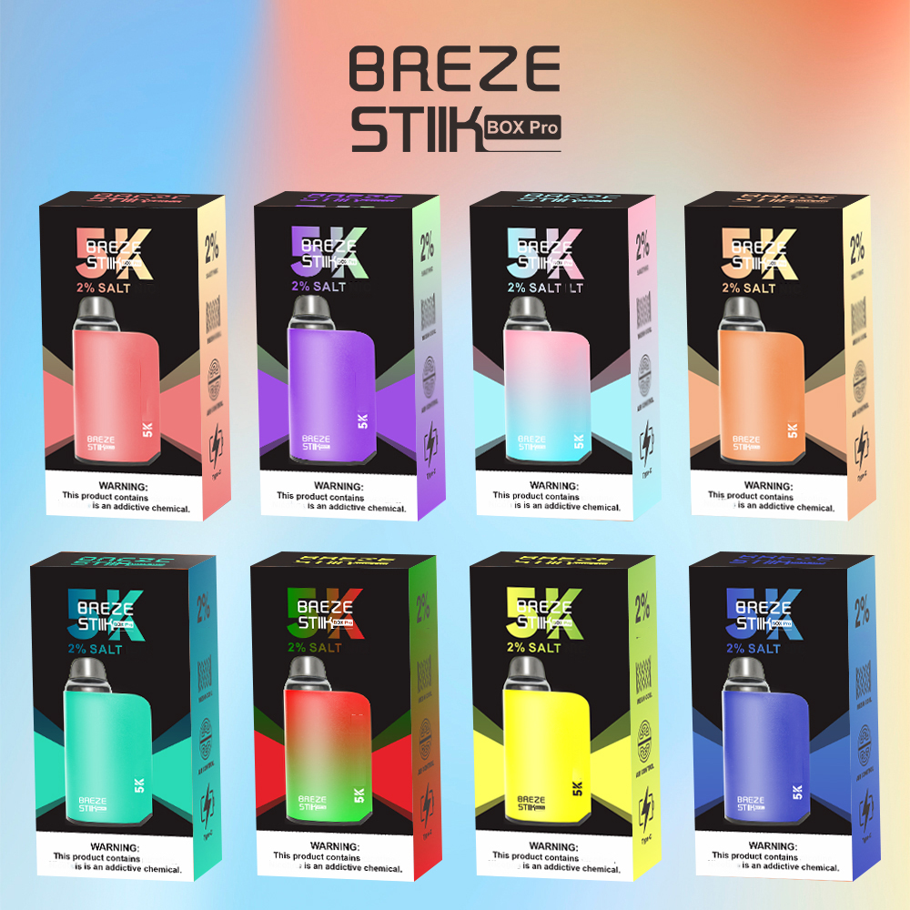 

2022 Breze Stiik Box Pro Mega 2% Disposable E Cigarettes Device 800mAh 950mah Battery 2200 Puffs 5000puffs 6ml 12ml Pods Vapor 6 Colors 1B221