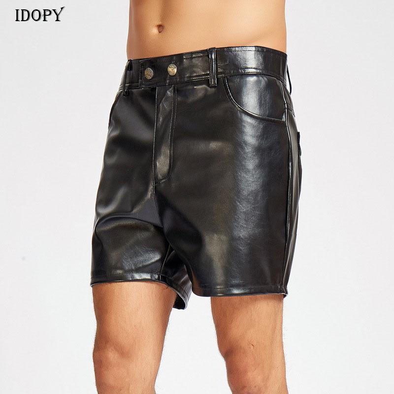 

Idopy Punk Leather Short Pants Male Hair Stylist Nightclub Summer PU Stage Performance Hip Hop Men Clothing Shorts Men's, Black