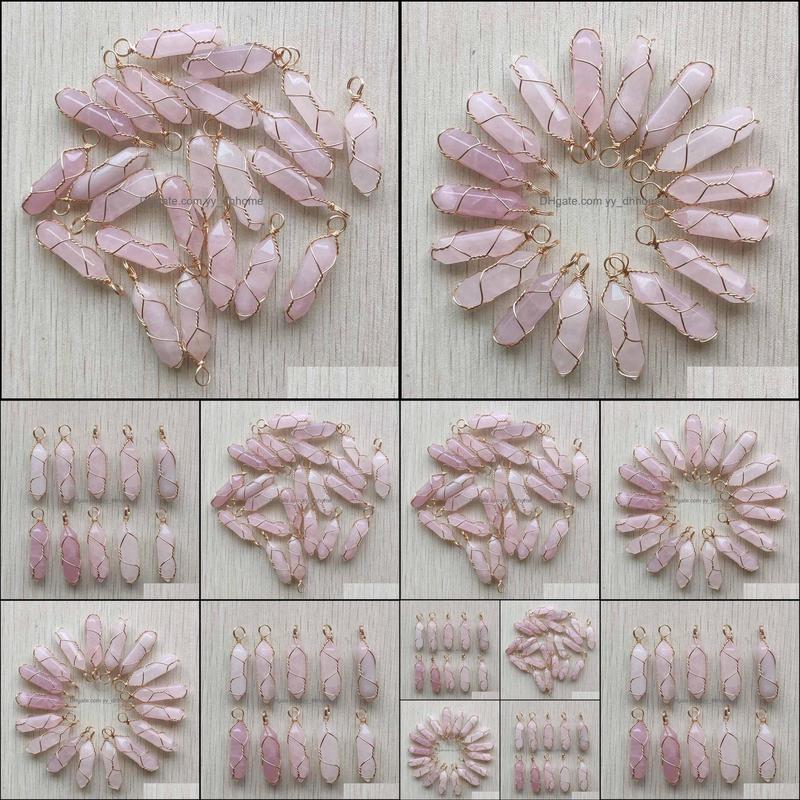 

Charms Gold Wire Wrapped Rose Quartz Hexagon Pendum Chakra Pendant Healing Pink Crystal Stone Hangings Fashion Jewelry Makin Yydhhome Dhmkj
