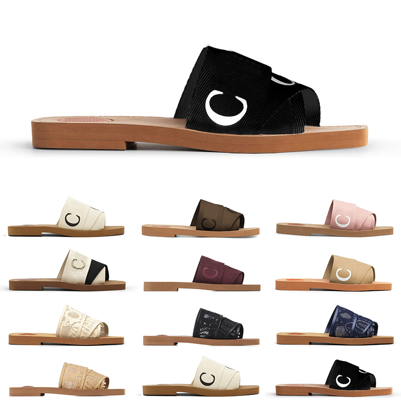 

Luxury Designer Women Slippers Woody flat mule in canvas Black Summer Rubber Sandals Beach Sliders Cross Woven Outdoor Peep Toe Woody Casual, Box