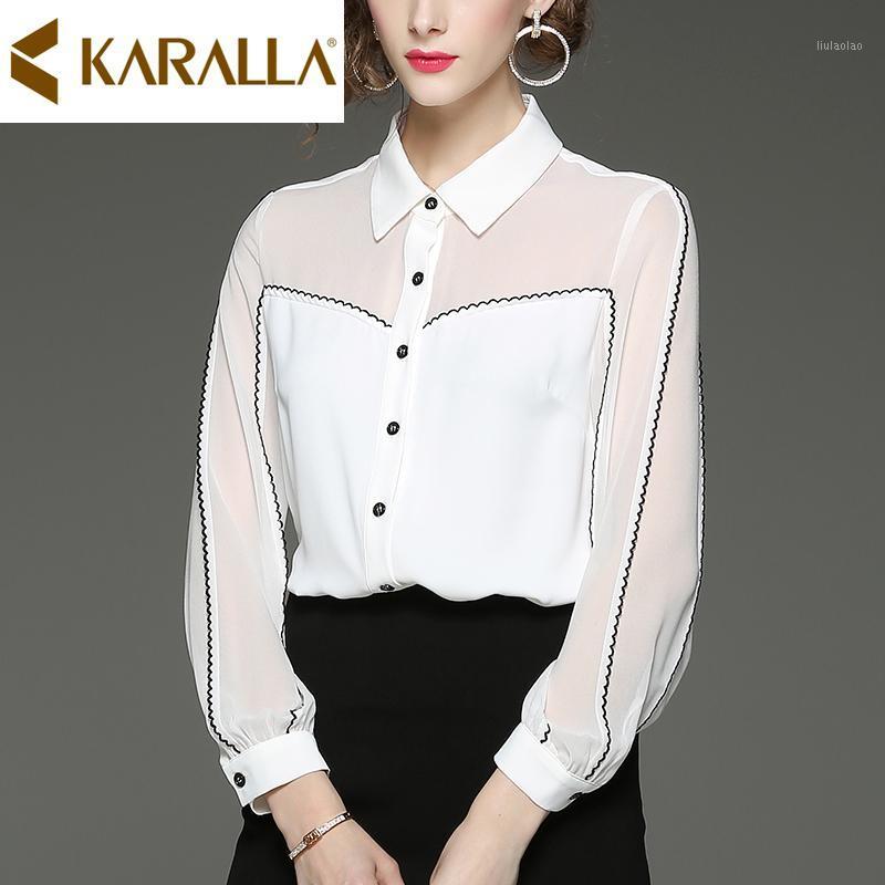 

Women' Blouses & Shirts Elegant Office Lady Contrast Color Patchwork Perspective Design Blouse 2022 Spring Women Single-breasted Shirt C747, Black
