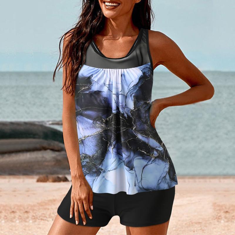 

Women's Swimwear Women S Swim Shorts And Tops Womens Swimsuit Printed Color Two Piece Athletic Split Modest 2 Bathing Suits For WomenWomen's, Blue