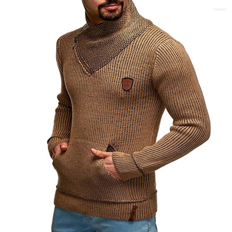 

Men' Sweaters Autumn Fashion Slim Men Solid Knit Casual Long Sleeve Scarf Collar Streetwear Winter Warm Turtleneck Pullover Tops, 05 dark gray