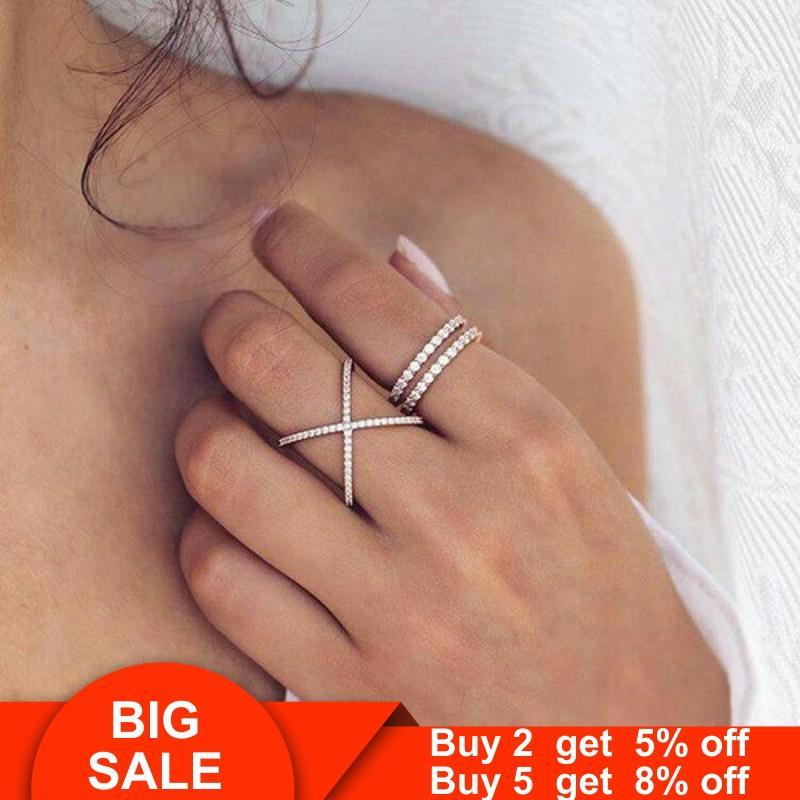 

Wedding Rings Female Cross Ring Silver Color Micro Pave Cz Engagement Band For Women Bridal Party JewelryWeddingWedding