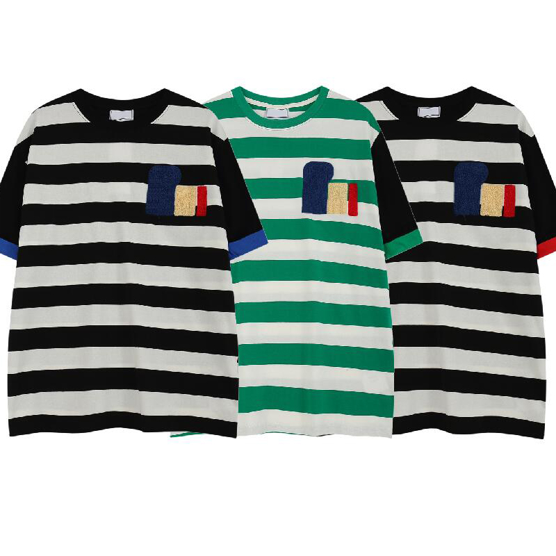 

Womens T Shirt Short Sleeve Letter Stripe Lapel Business Women Tops High Quality Embroidery Cotton Round neck Couples Short Sleeves Tees Large SIZE -XXL Wholesale, Green