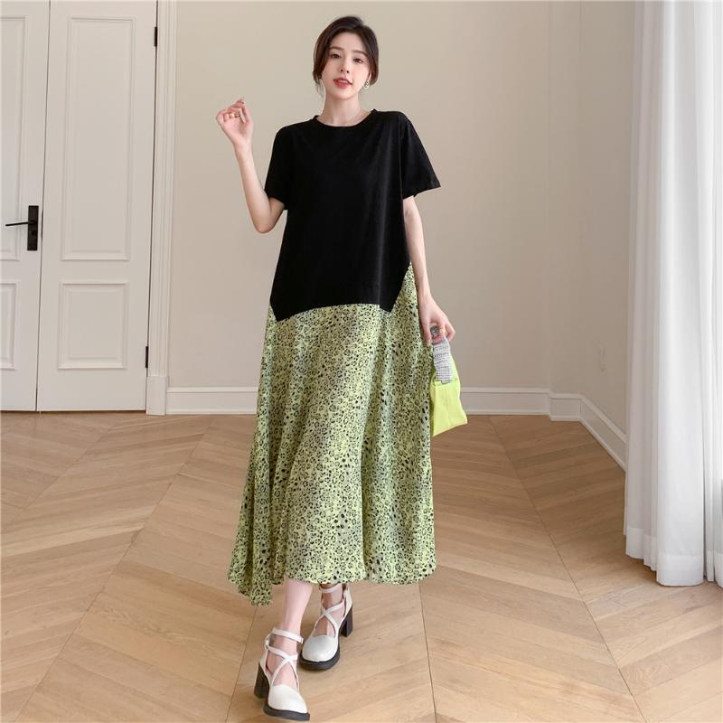 

Casual Dresses SuperAen Summer 2022 Oversized Loose O Neck A Line Two-piece Splicing Chiffon For WomenCasual, Photo color