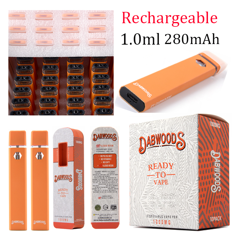

Dabwoods Rechargeable Disposable Vape Pens E Cigarettes Empty Dab Pen Micro USB 1ml Pods Cartridge 280mAh Battery Start Kits With Box Packaging Foam Pack