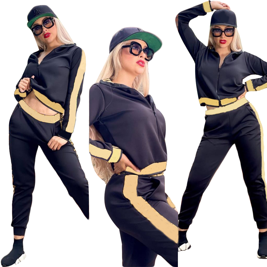 

22ss Women's Tracksuits Sweat Suit Fashion Long Sleeved Sequins Two-piece Set Fall Jogging Jackets+pants sportswear