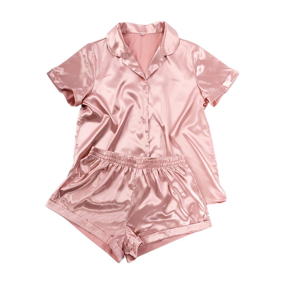 

Summer Short Sleepwear Textile Solid Color Breathable Pajamas Womens Silk Imitation Nightgown Casual Style Loose Sleepwears255v, As pic