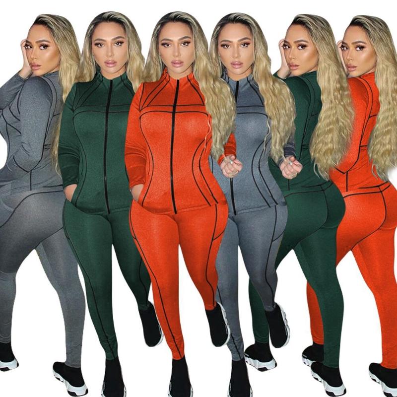 

Women' Two Piece Pants Sylph 2 Sets Womens Outfits Casual Fashion Tracksuit Zipper Patchwork Long Sleeve Top High Waist Pant Set 2022, Gray