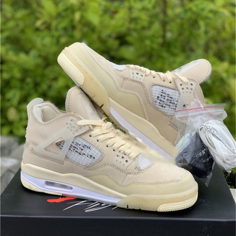 

White 4 SP WMNS Sail Bred Man Woman Basketball Shoes 4S Muslin White Black Trainers Limited Sneakers With Original Box